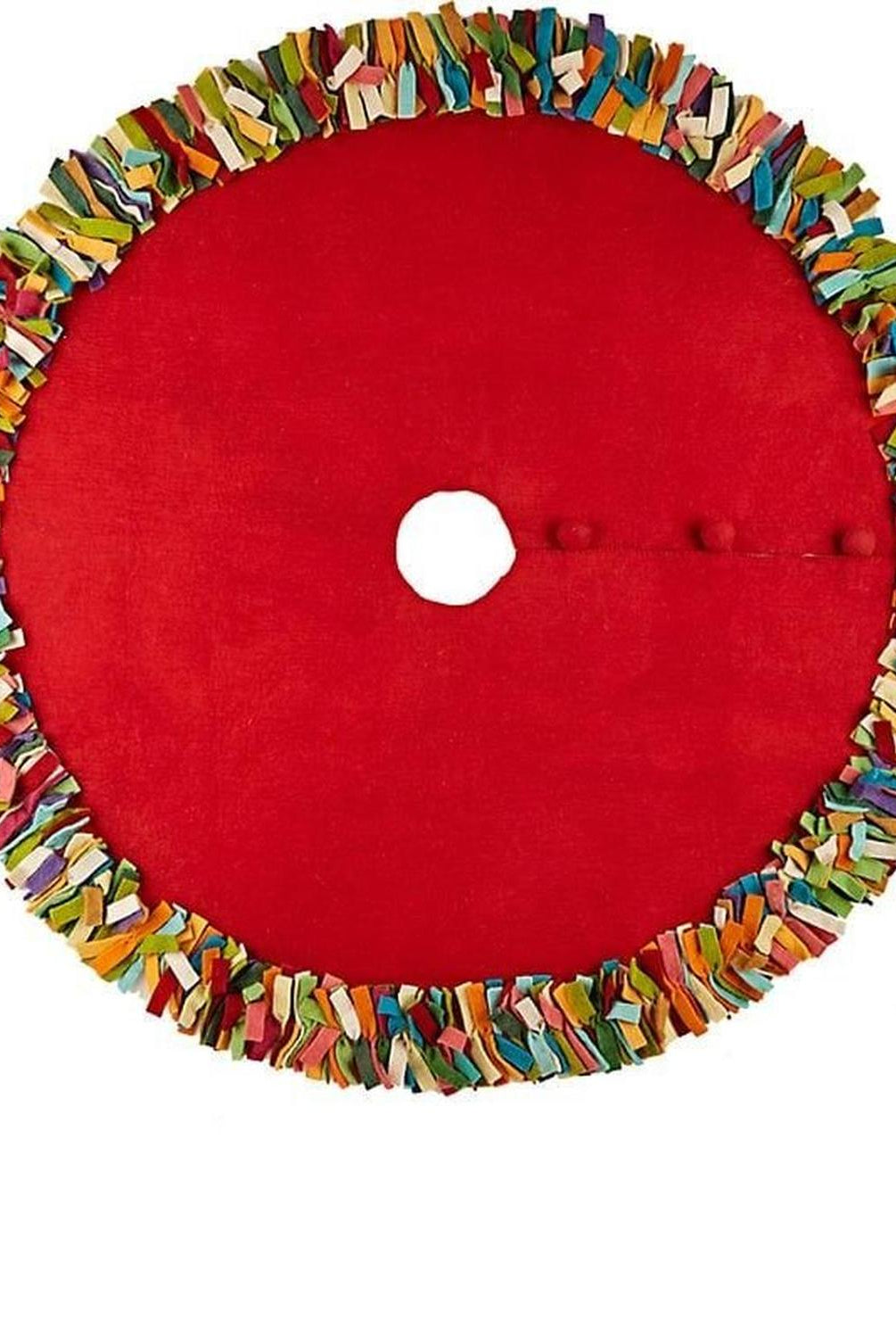Handmade Felt Multicolor Fringe Border Red Wool Christmas Tree Skirt Arcadia Home