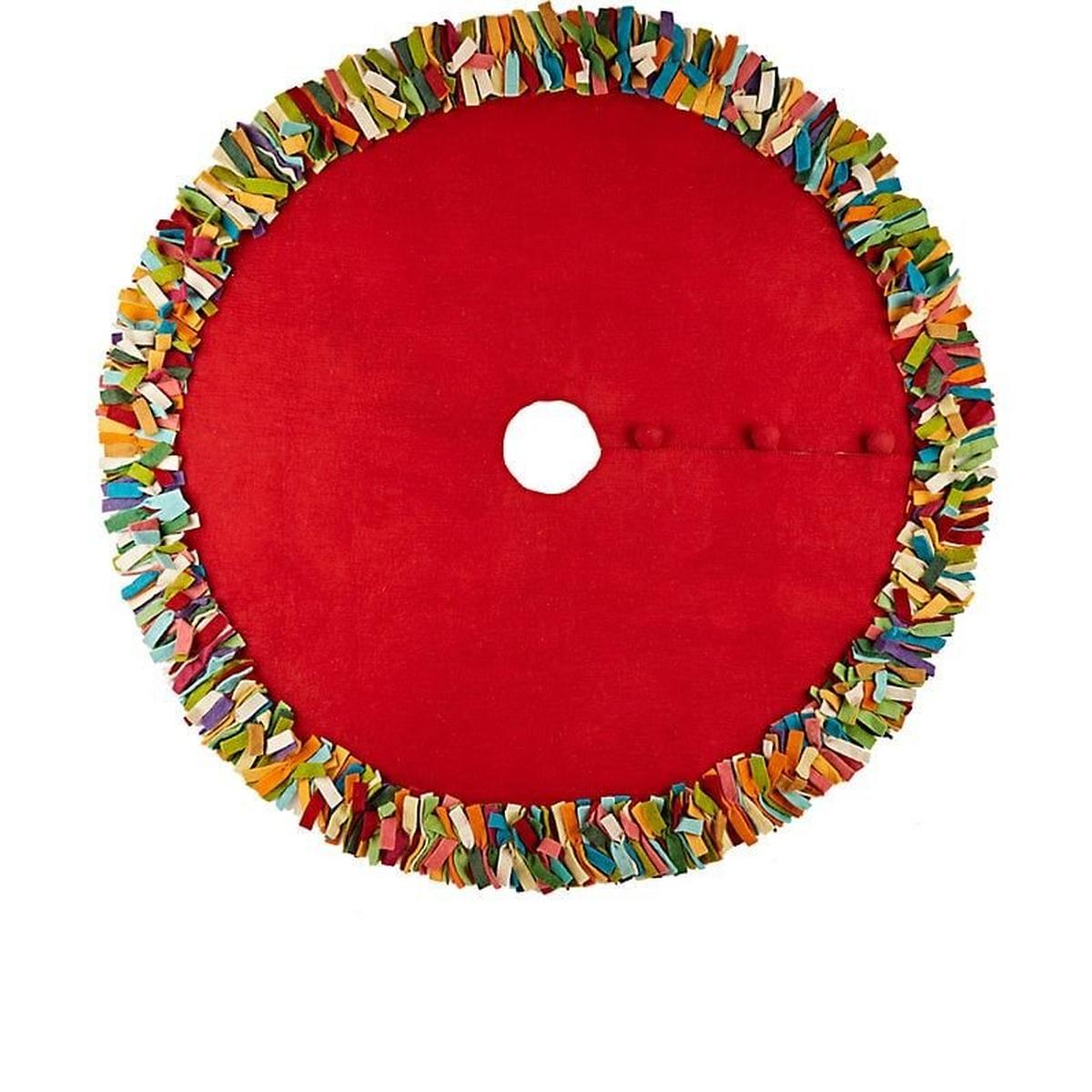 Shop For Handmade Felt Multicolor Fringe Border Red Wool Christmas Tree Skirt Arcadia Home