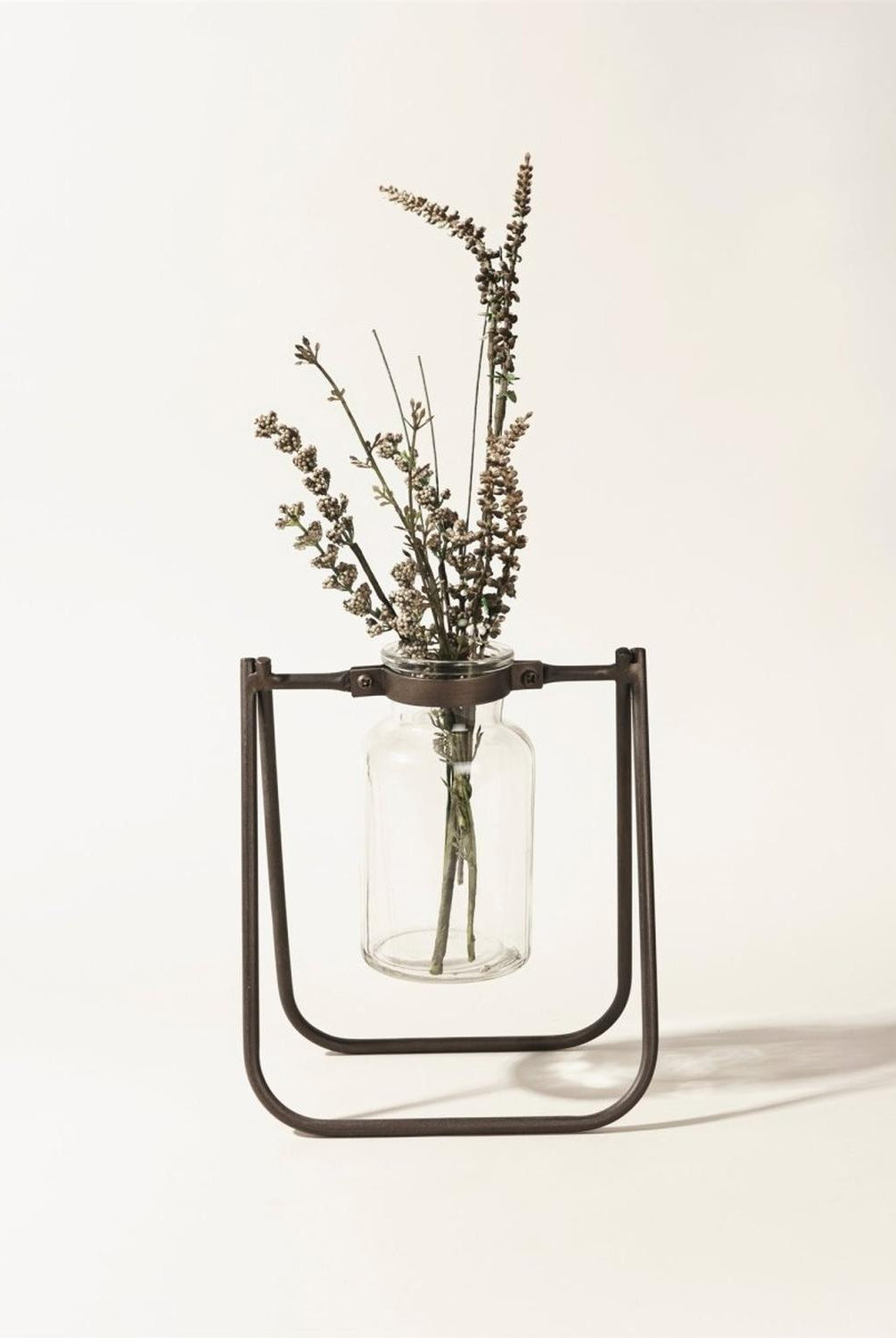 Hanging Glass Jar Vase with Metal Stand (Set of 2)