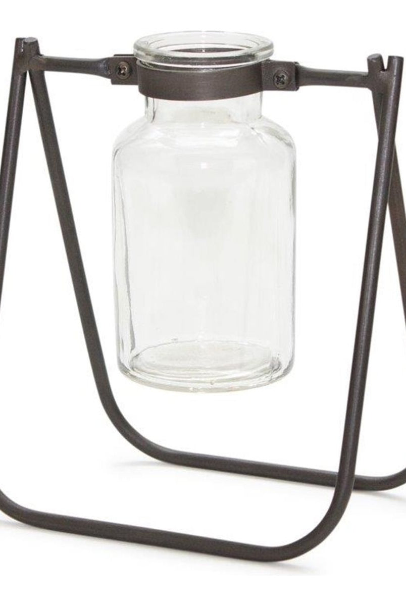 Shop For Hanging Glass Jar Vase with Metal Stand (Set of 2)