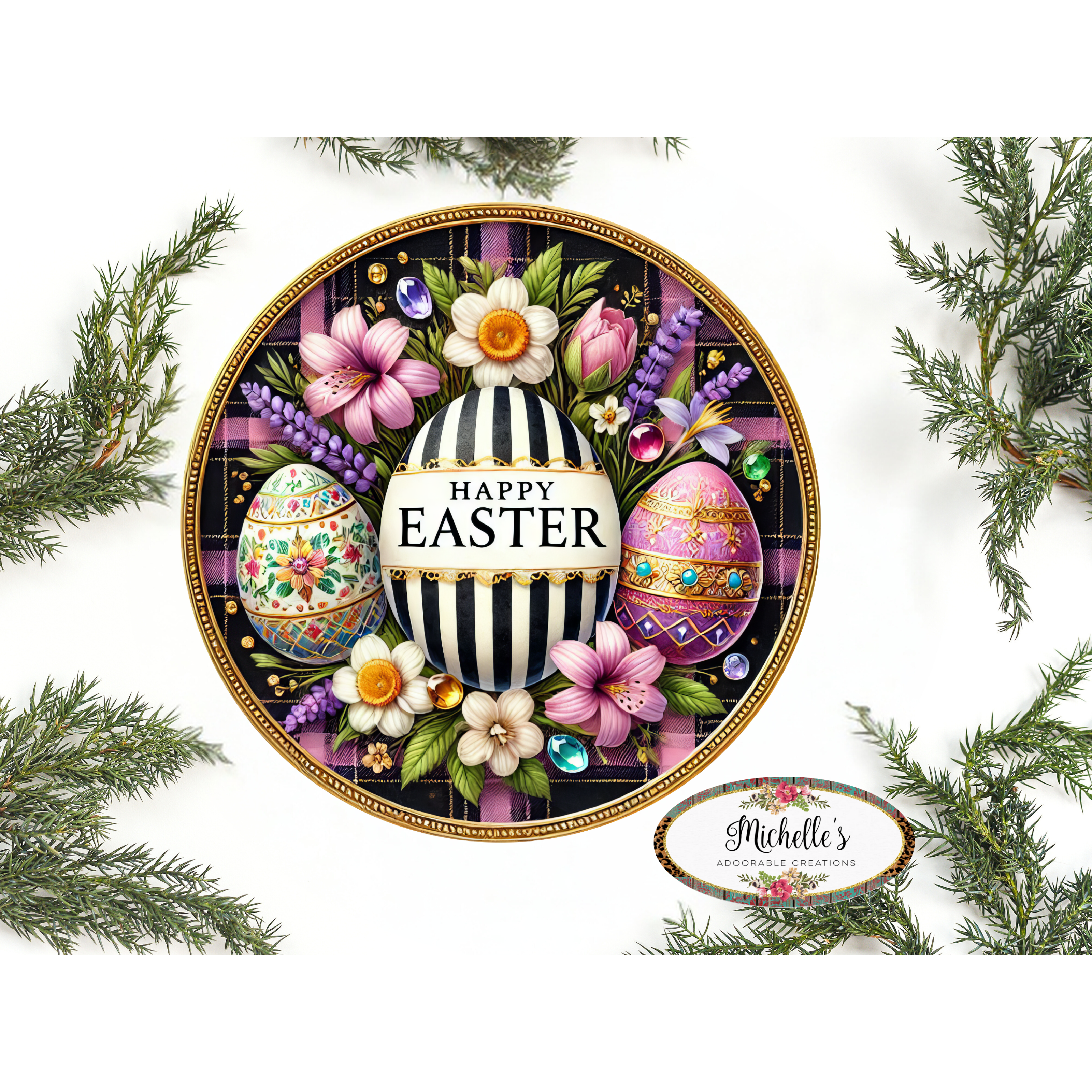 Shop For Happy Easter Black White Egg Metal Sign