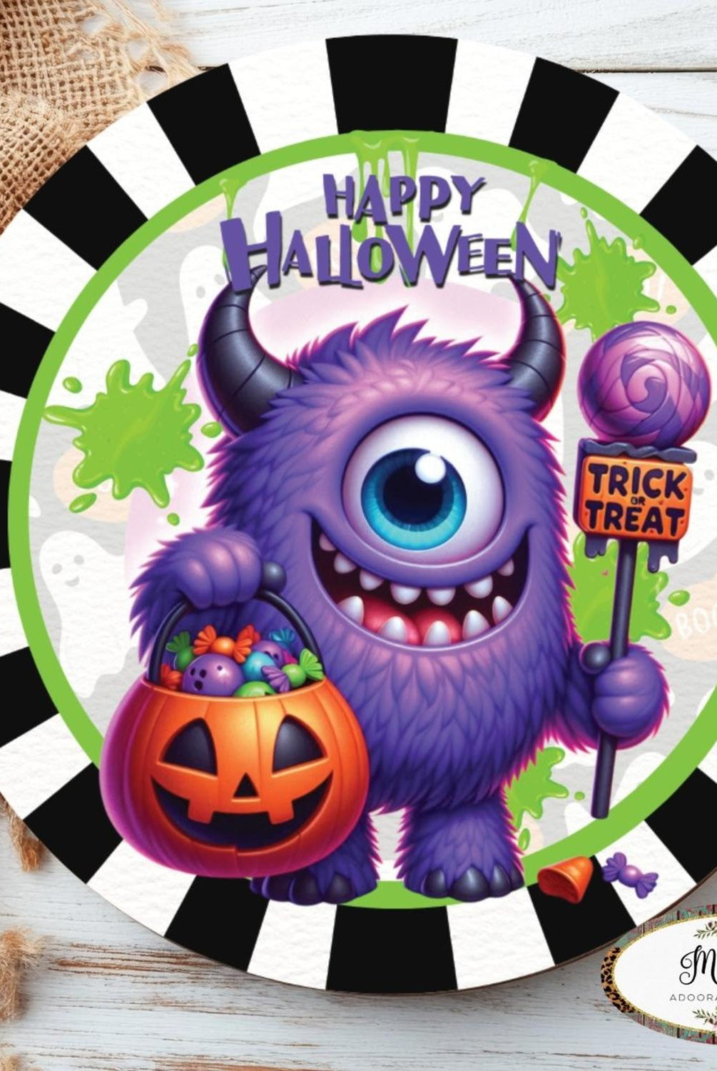 Happy Halloween Purple Monster Sign