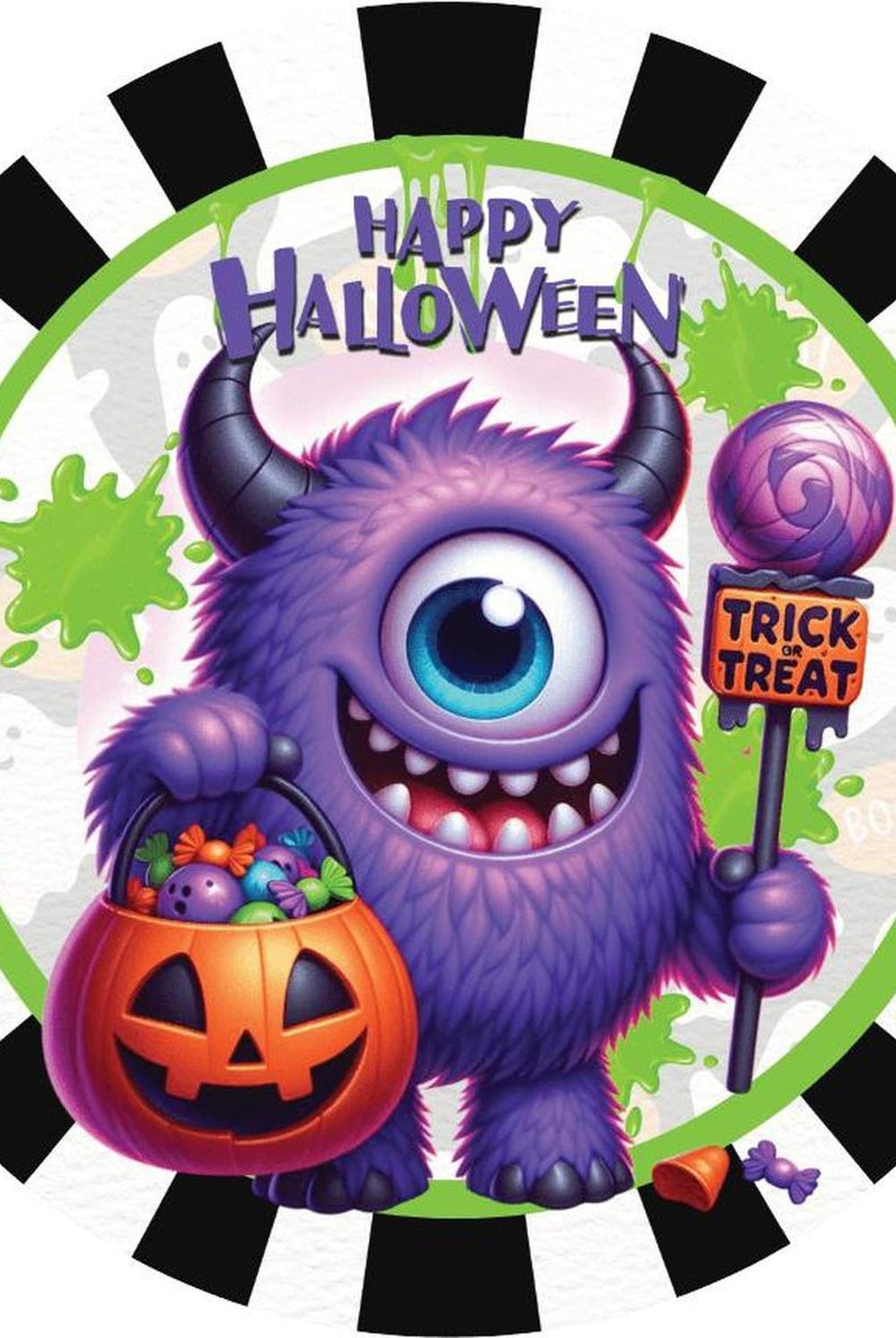 Happy Halloween Purple Monster Sign