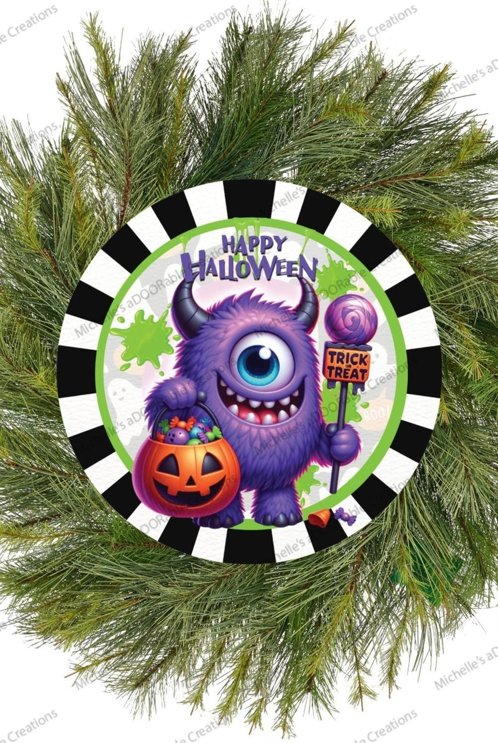 Happy Halloween Purple Monster Sign
