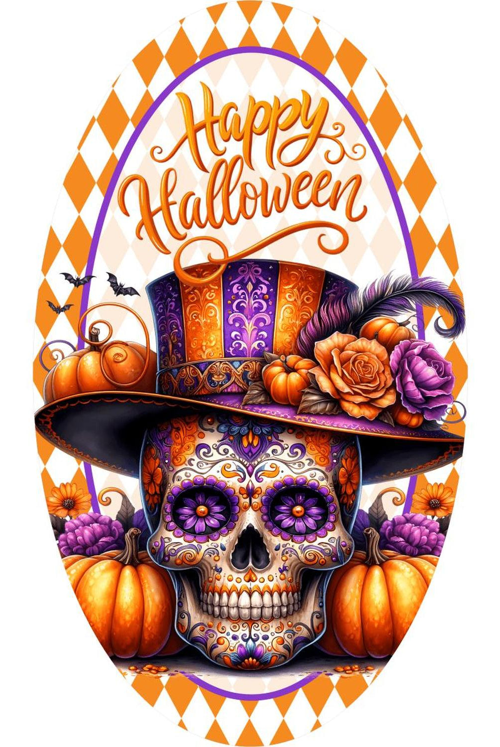 Happy Halloween Sugar Skull Oval Sign