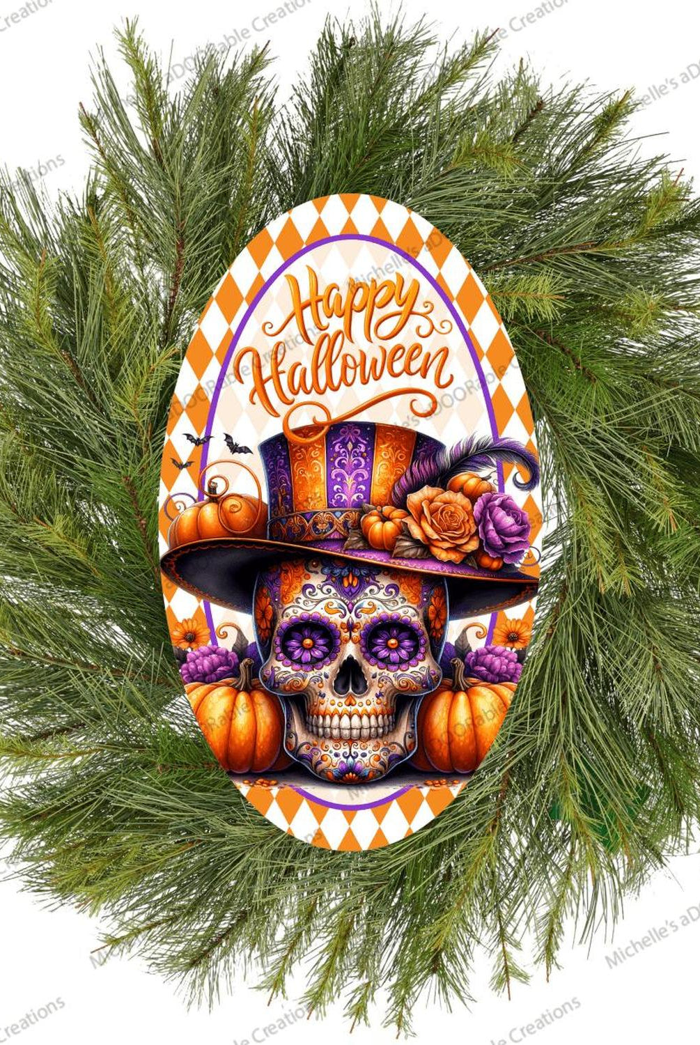 Happy Halloween Sugar Skull Oval Sign