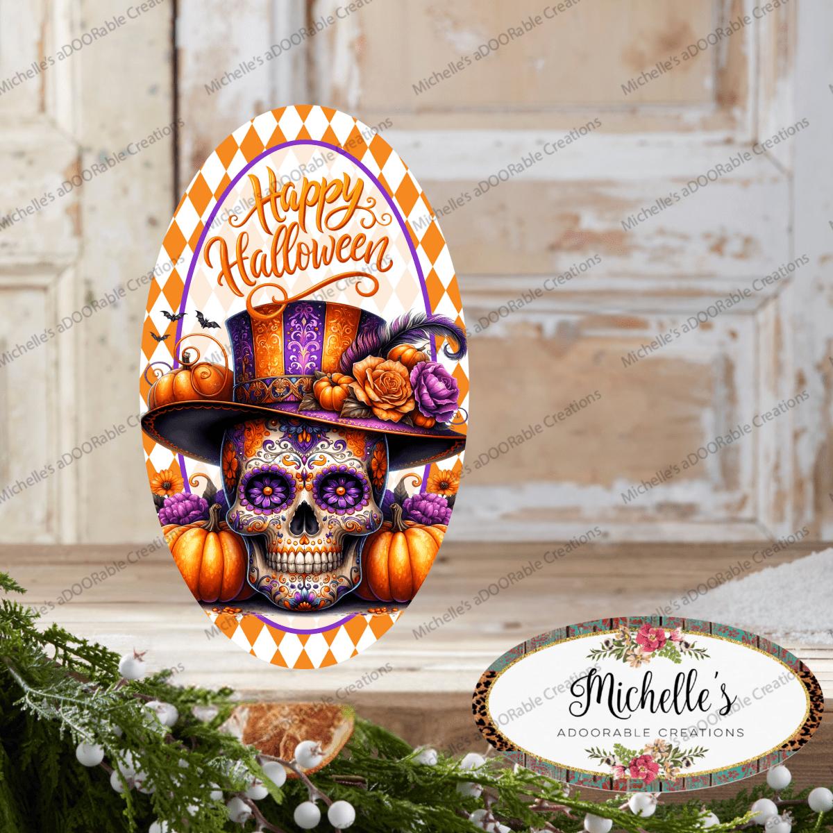 Shop For Happy Halloween Sugar Skull Oval Sign