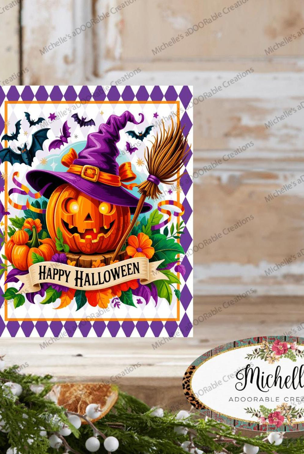 Happy Halloween Witch Pumpkin Sign