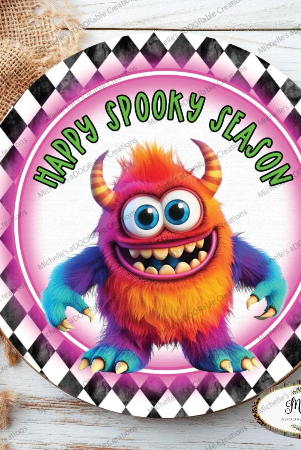 Happy Spooky Season Orange Monster Sign
