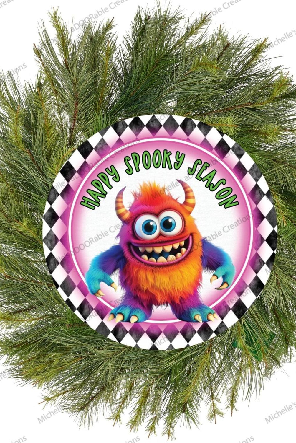 Happy Spooky Season Orange Monster Sign