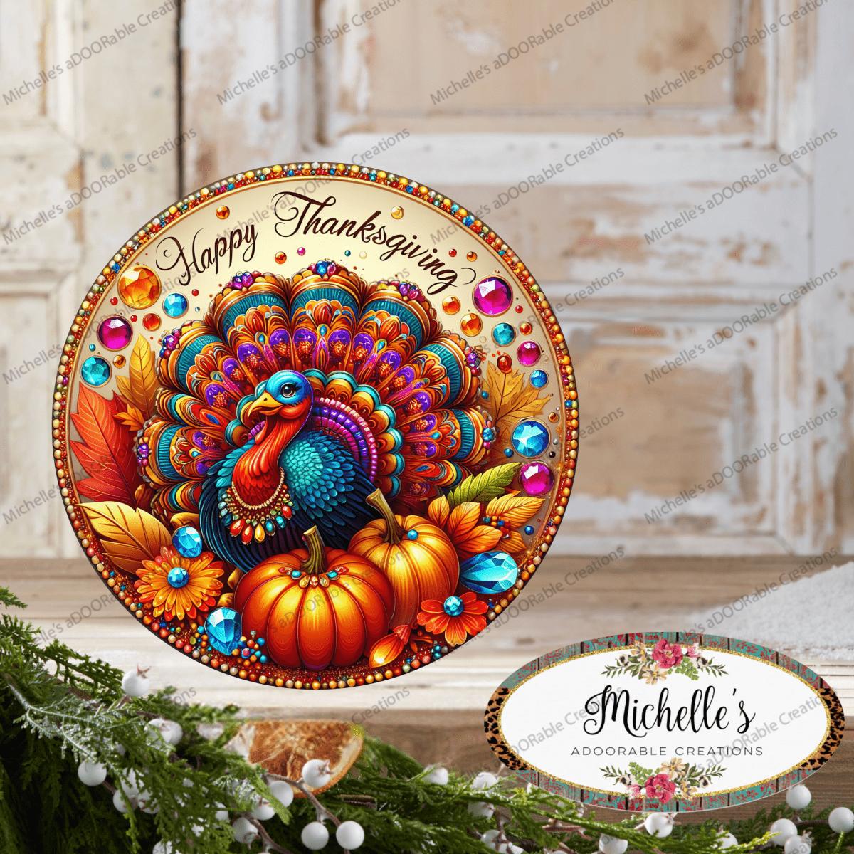 Shop For Happy Thanksgiving Jewel Turkey Round Sign