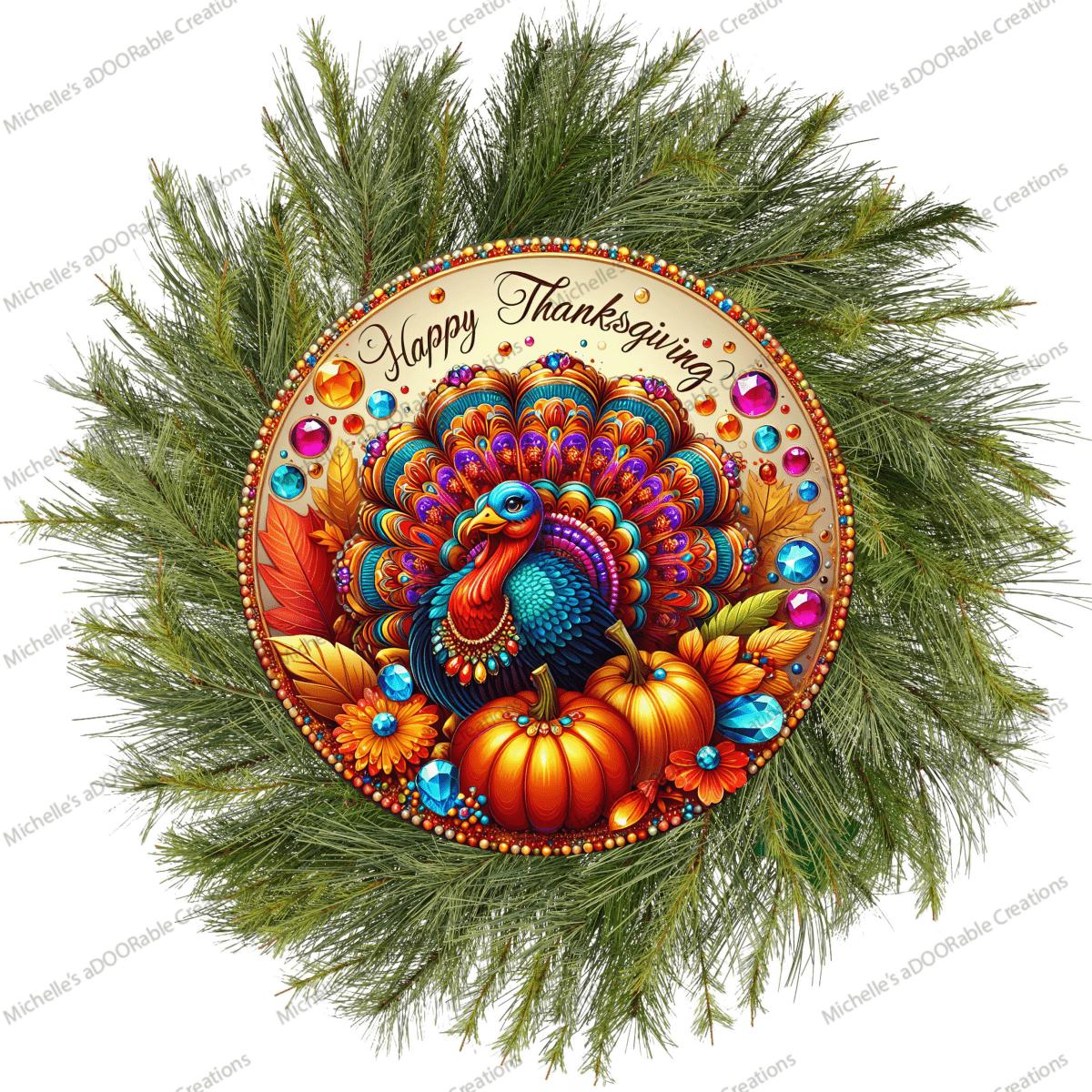 Shop For Happy Thanksgiving Jewel Turkey Round Sign