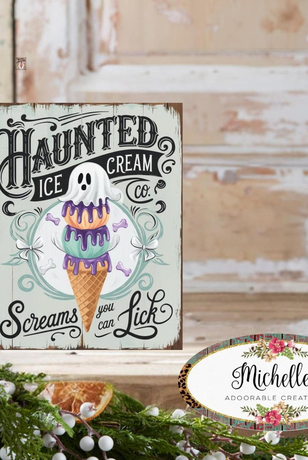 Haunted Ice Cream Halloween Sign