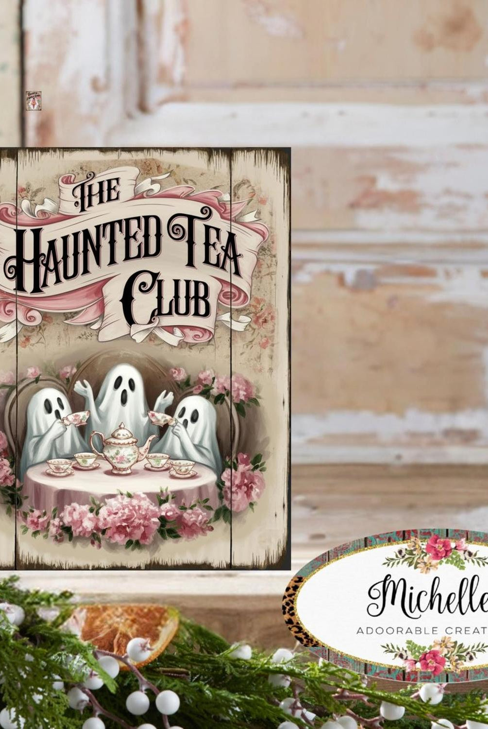 Haunted Tea Ghost Club Halloween Sign