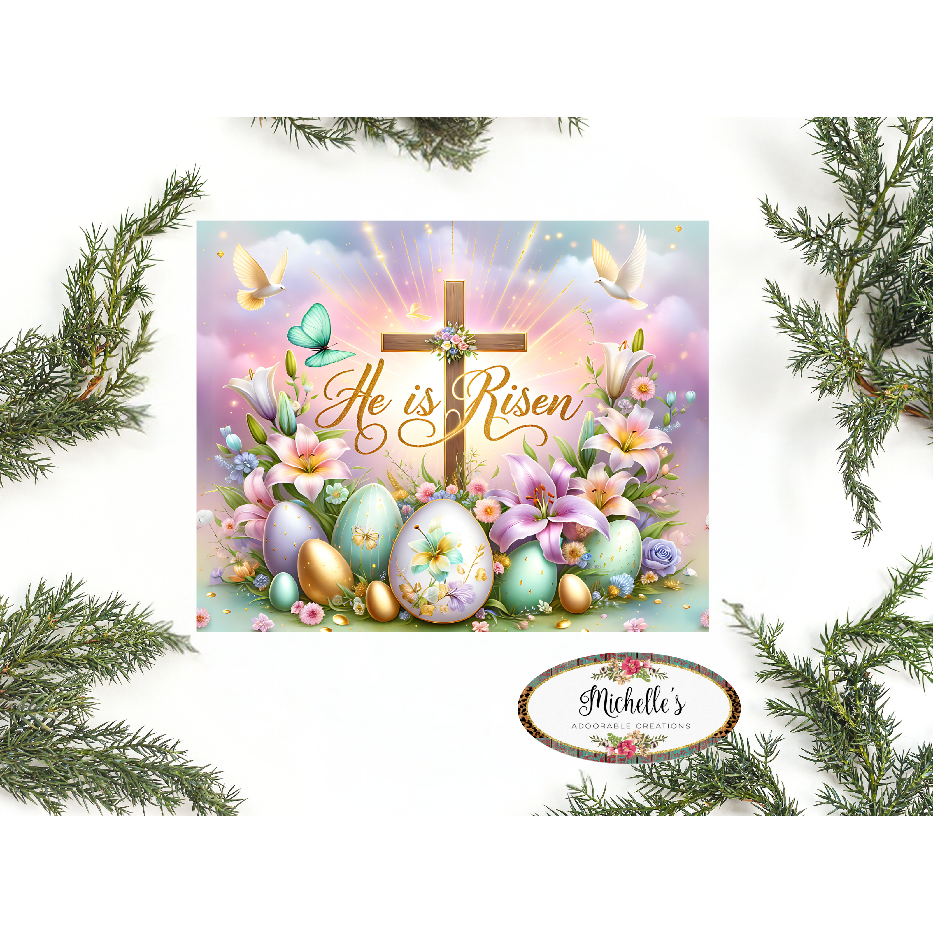 Shop For He Is Risen Cross Easter Eggs Metal Sign