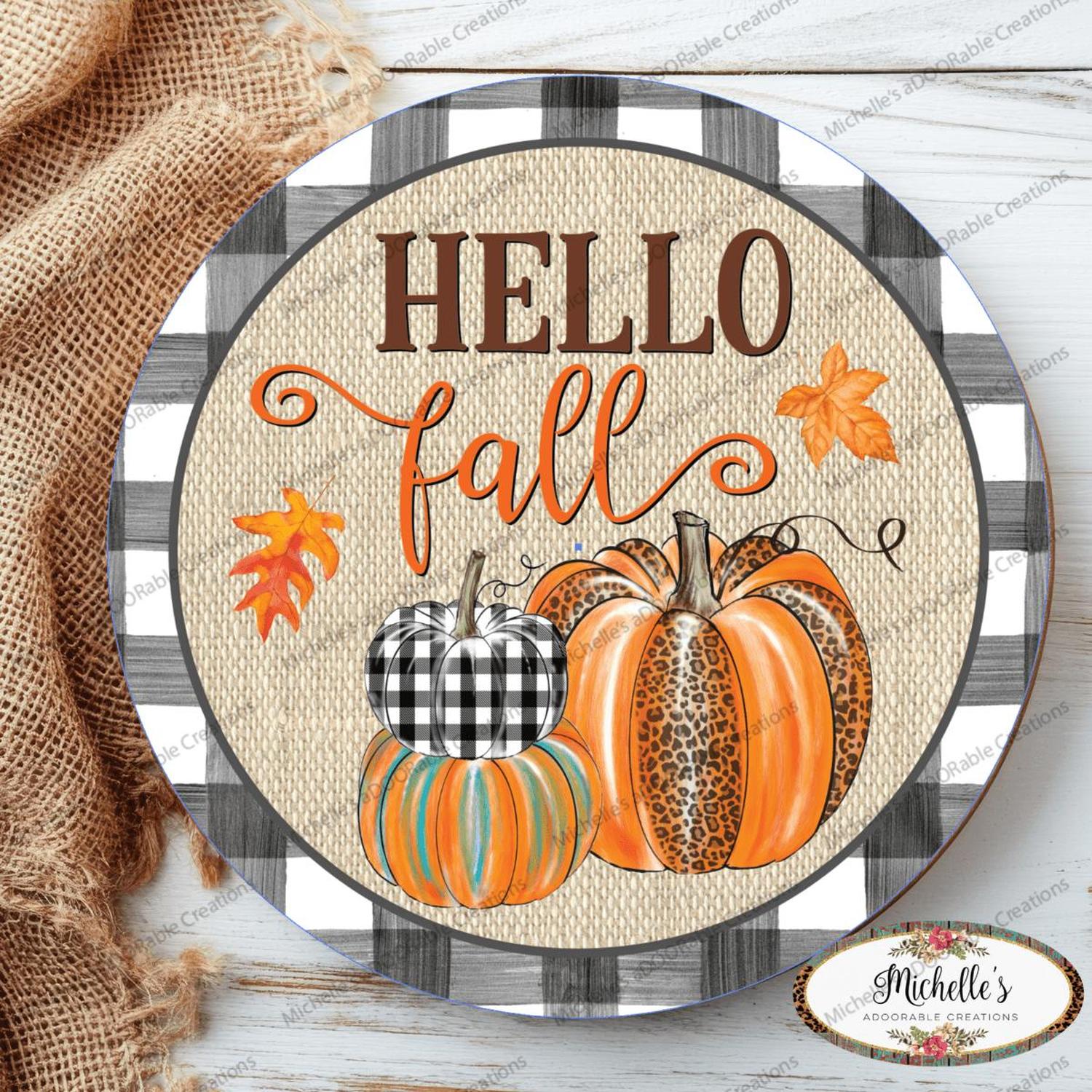 Shop For Hello Fall Leopard Pumpkins Black Plaid Sign