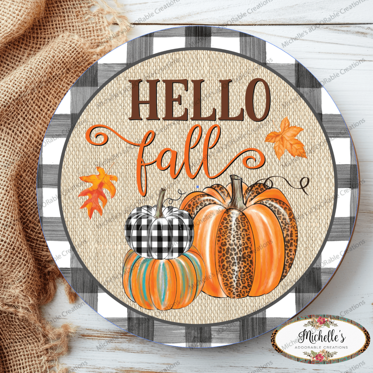 Shop For Hello Fall Leopard Pumpkins Black Plaid Sign