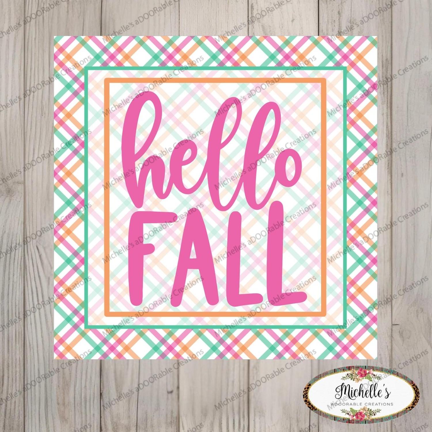 Shop For Hello Fall Pink Plaid Sign
