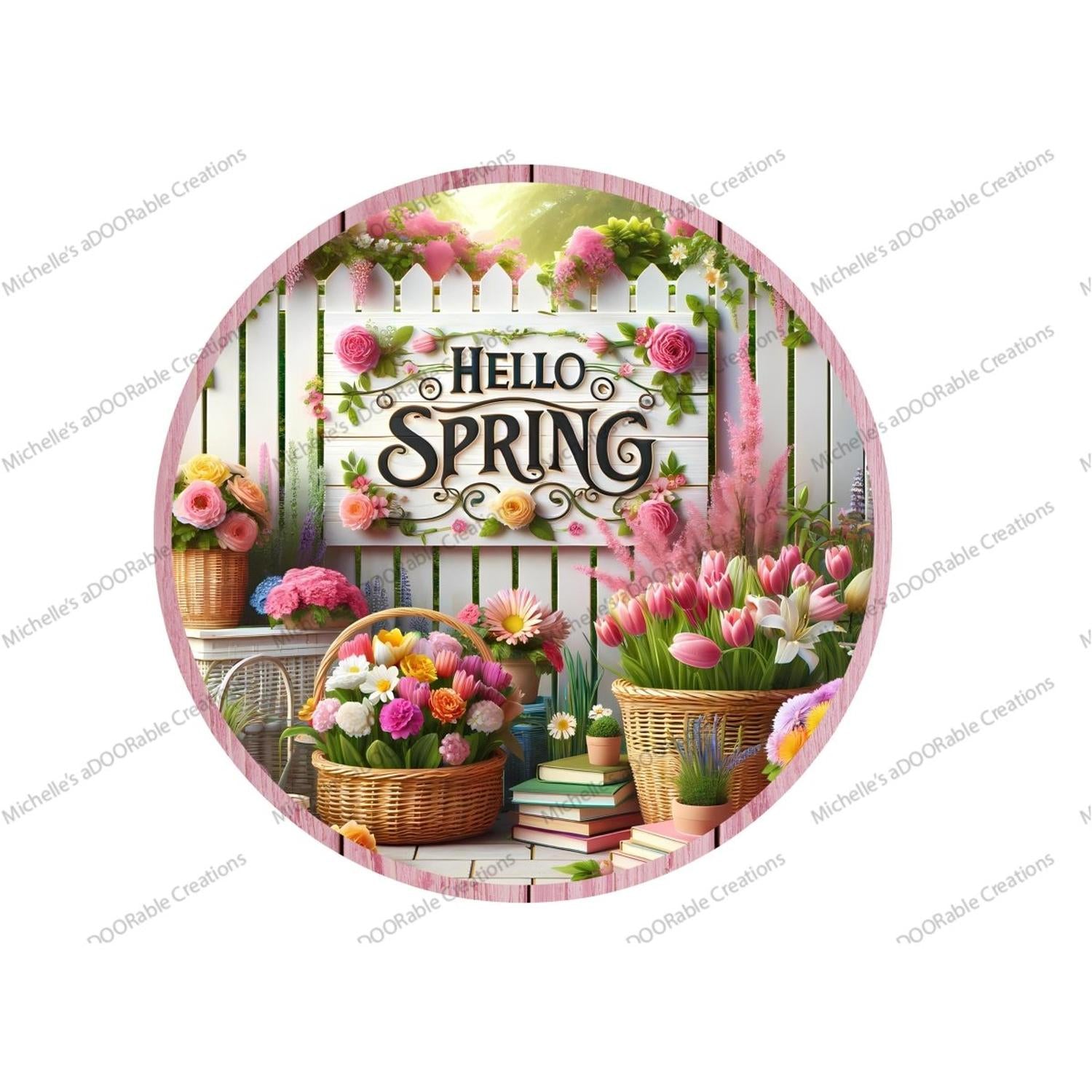 Shop For Hello Spring Pink Floral Metal Sign