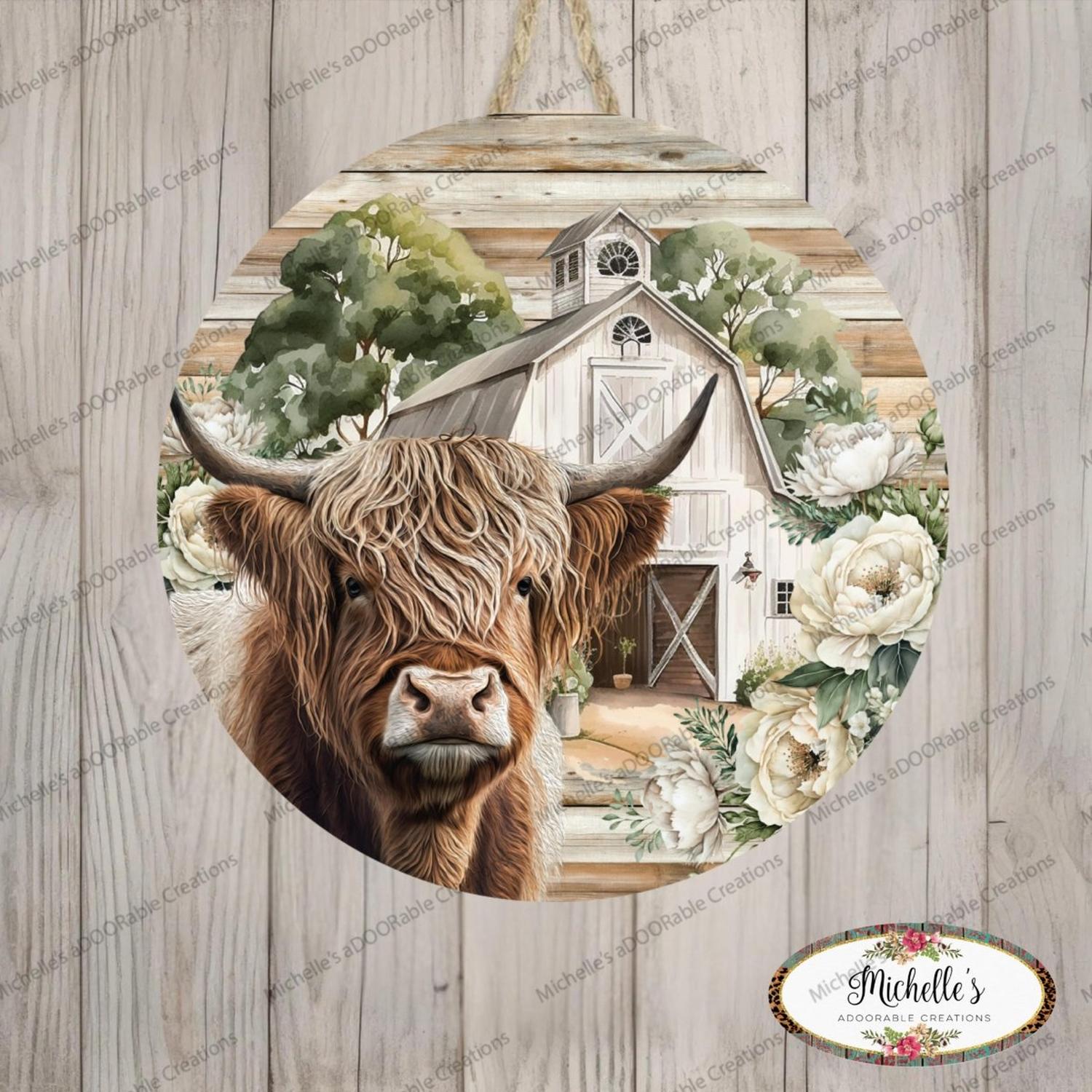 Shop For Highland Cow White Barn Florals Sign