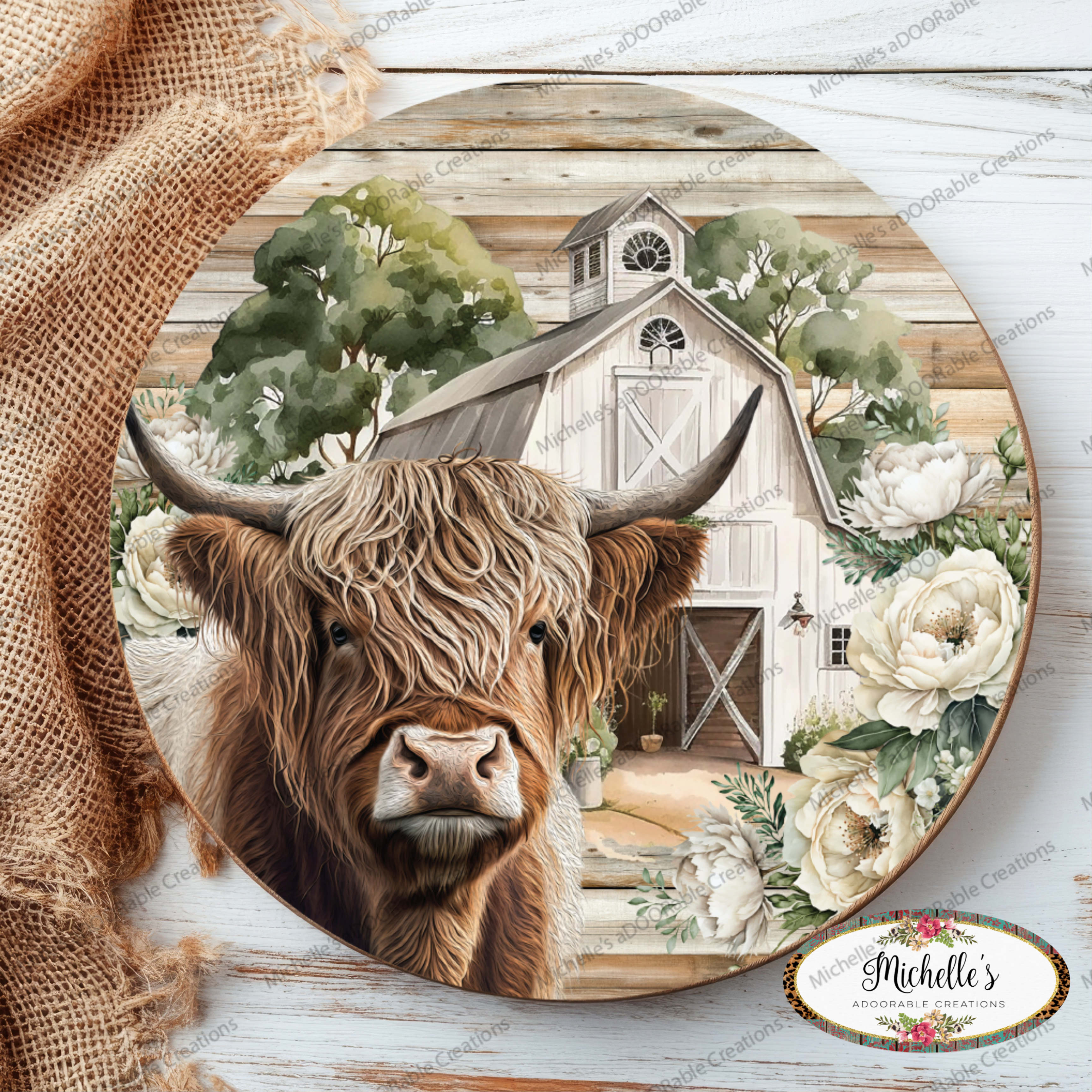 Shop For Highland Cow White Barn Florals Sign