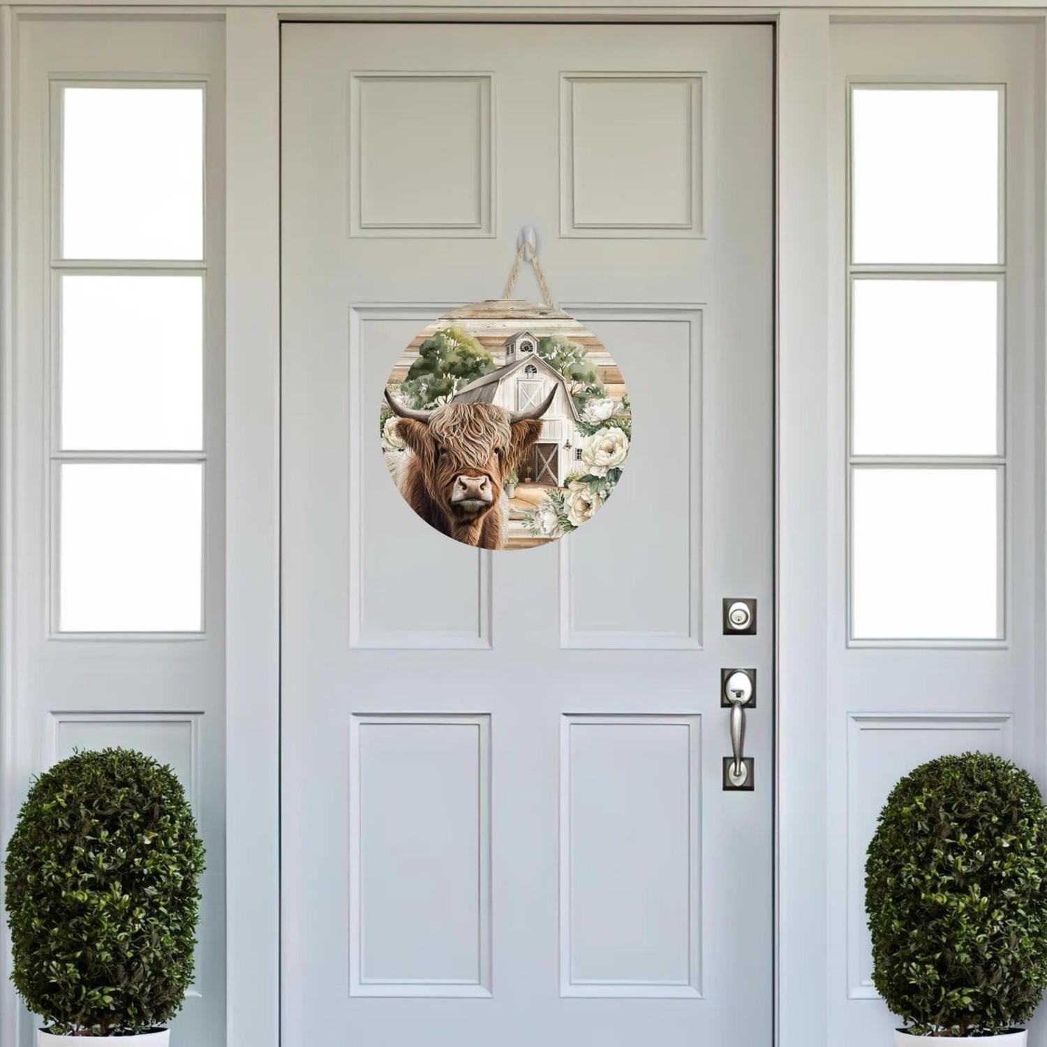 Highland Cow White Barn Florals Sign