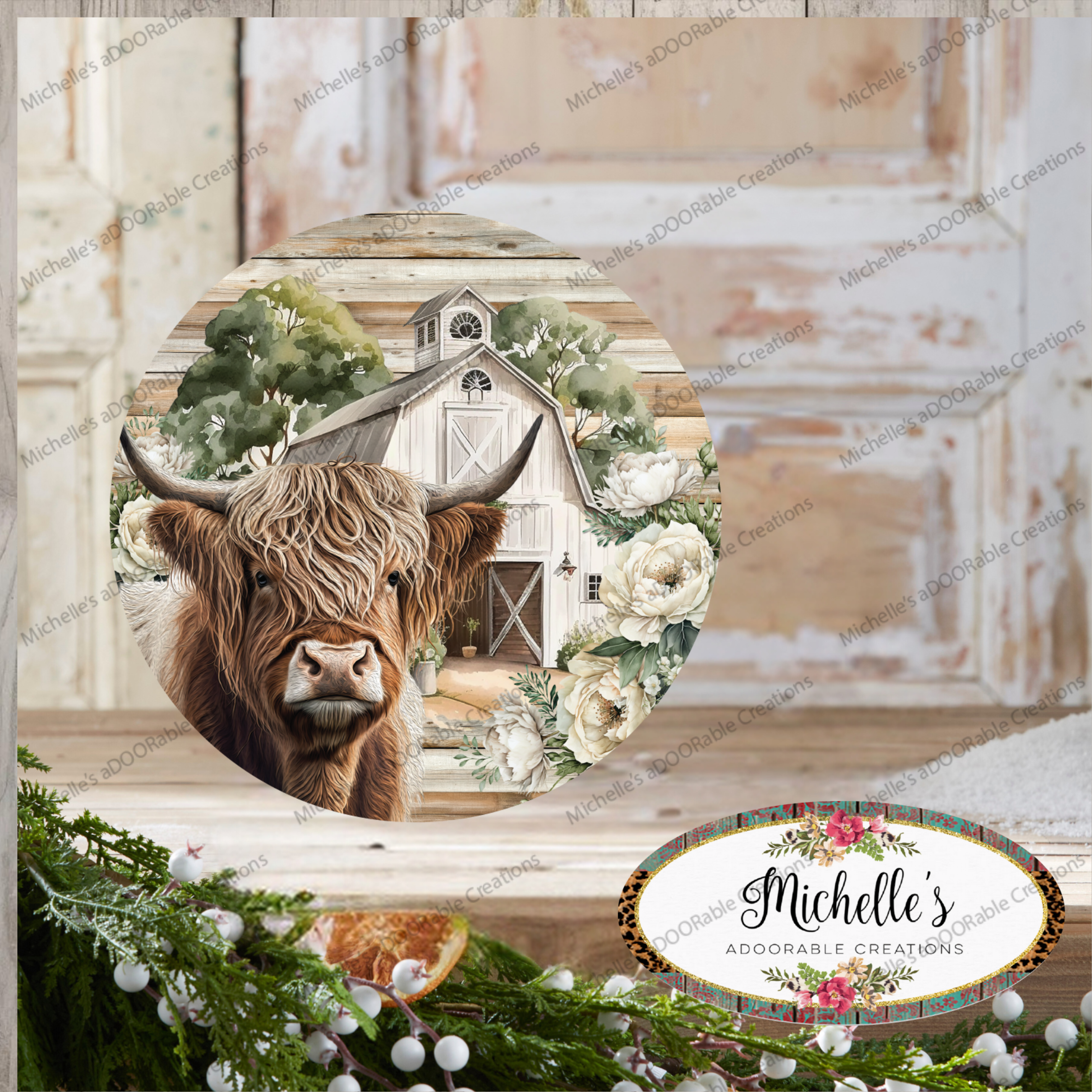 Shop For Highland Cow White Barn Florals Sign