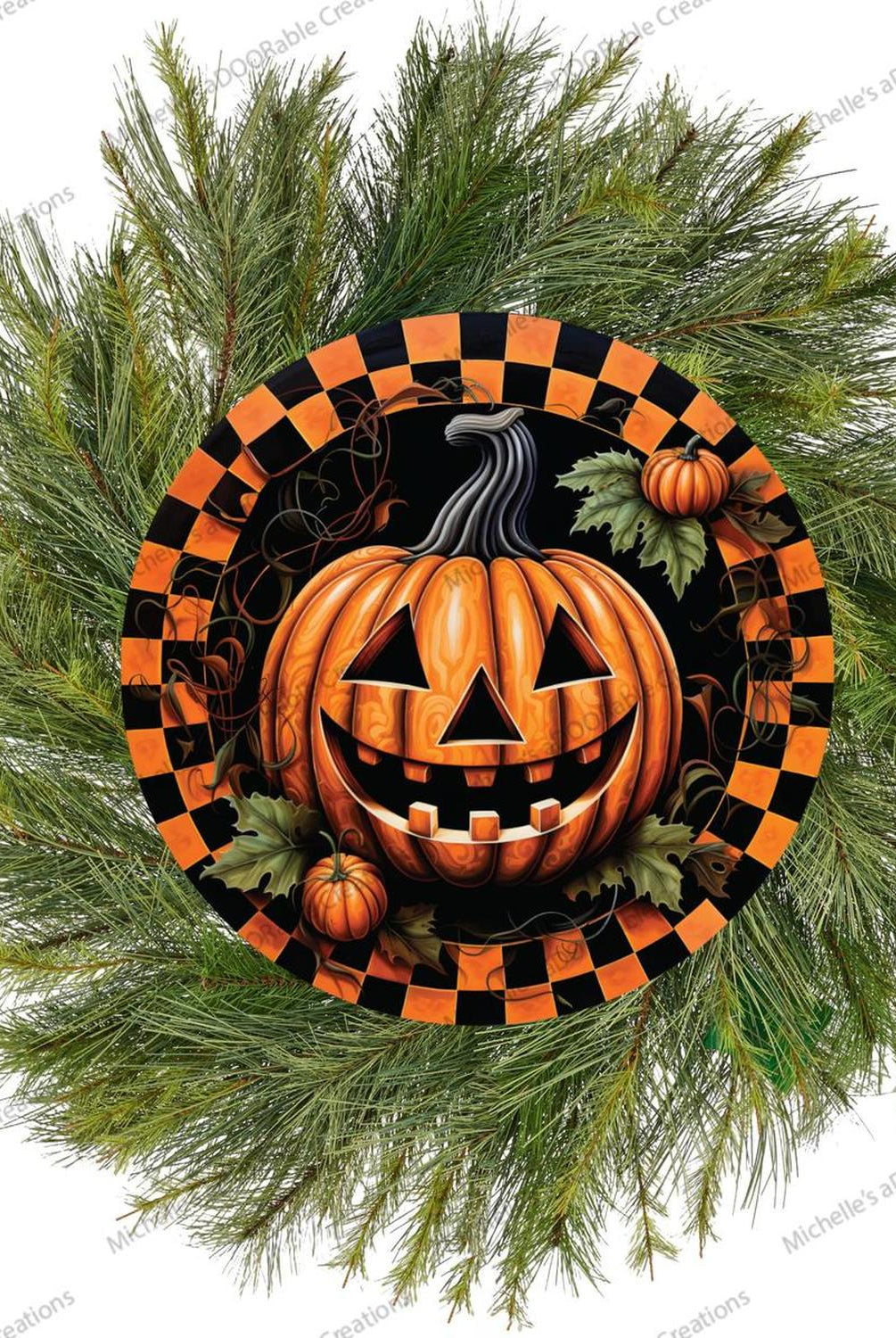 Jack O Lantern Checkered Pumpkin Sign