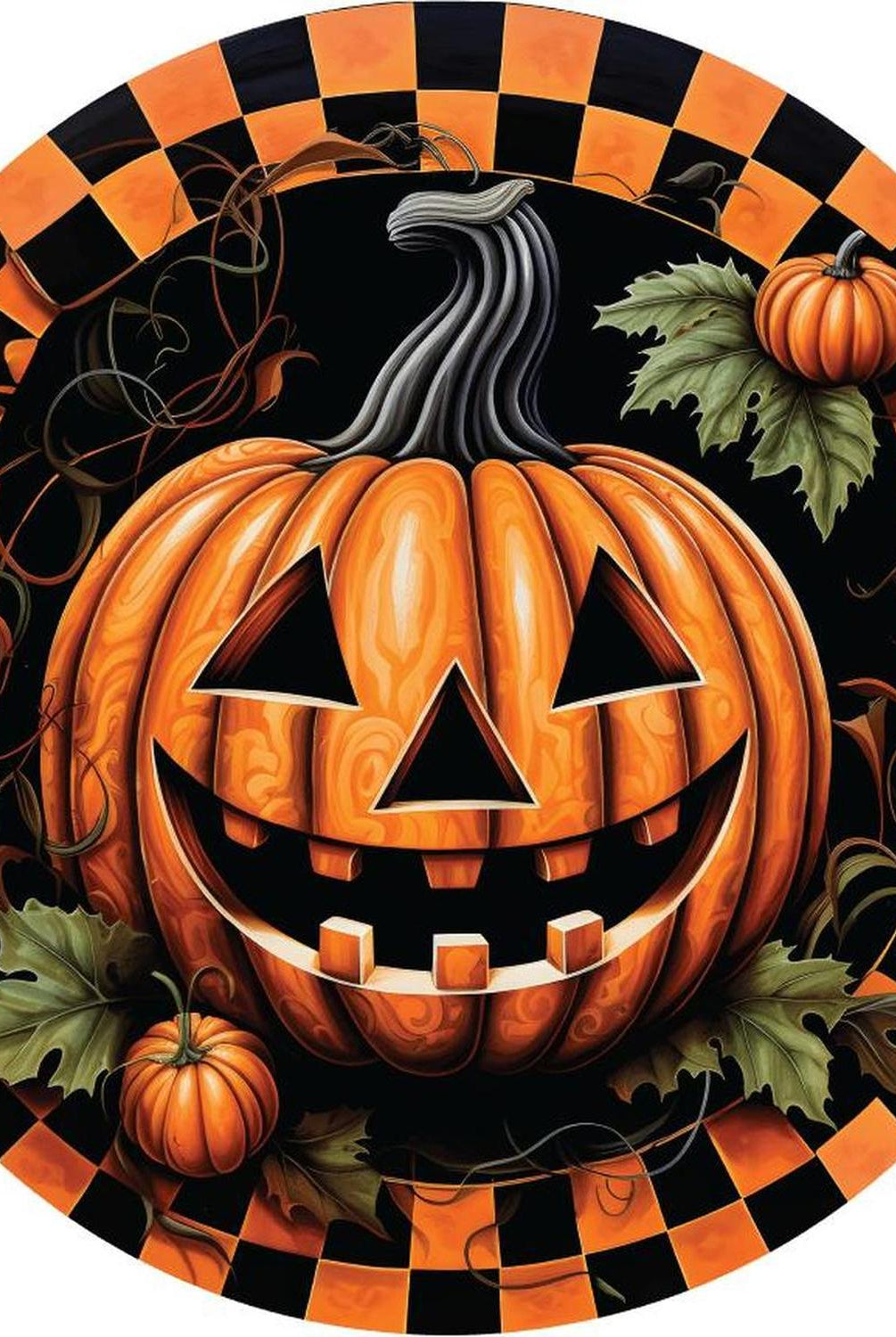 Jack O Lantern Checkered Pumpkin Sign
