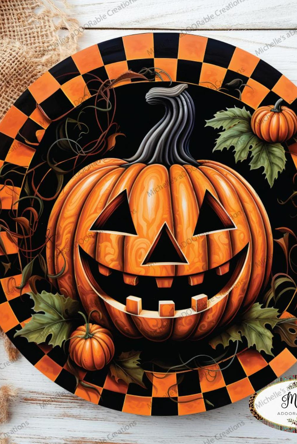 Jack O Lantern Checkered Pumpkin Sign