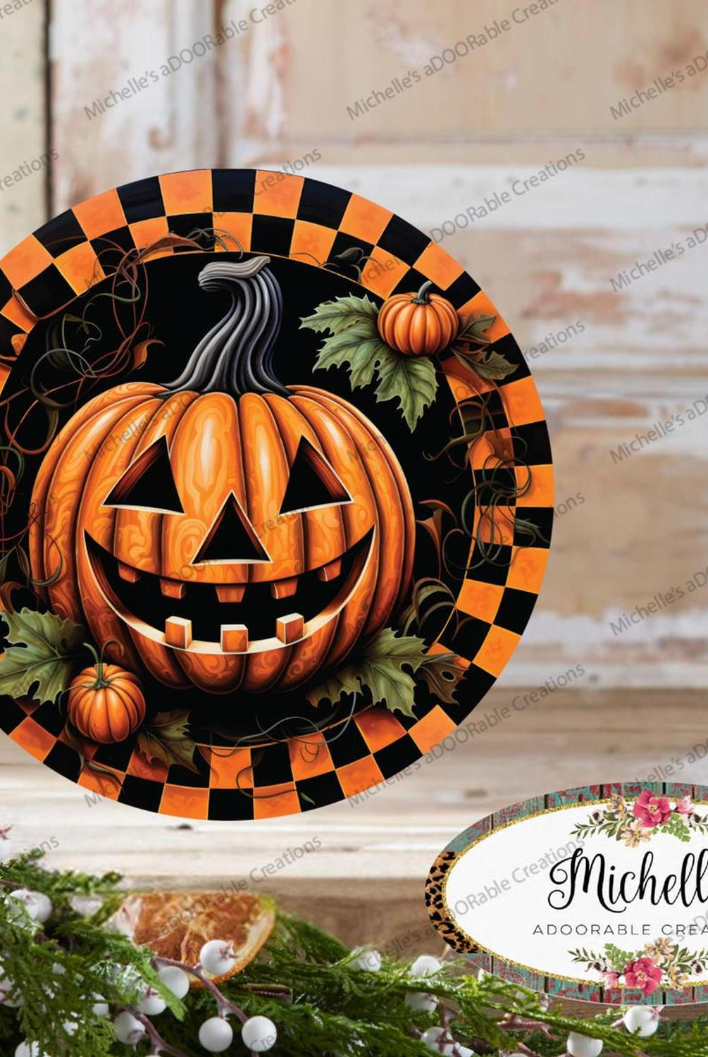 Jack O Lantern Checkered Pumpkin Sign