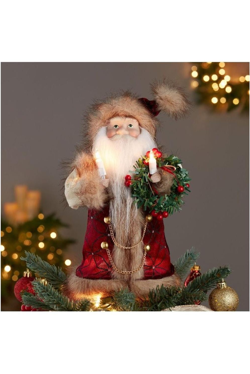 Kurt Adler 10" Burgundy and Brown Santa Treetop