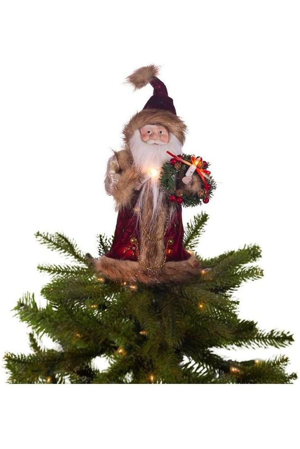 Kurt Adler 10" Burgundy and Brown Santa Treetop