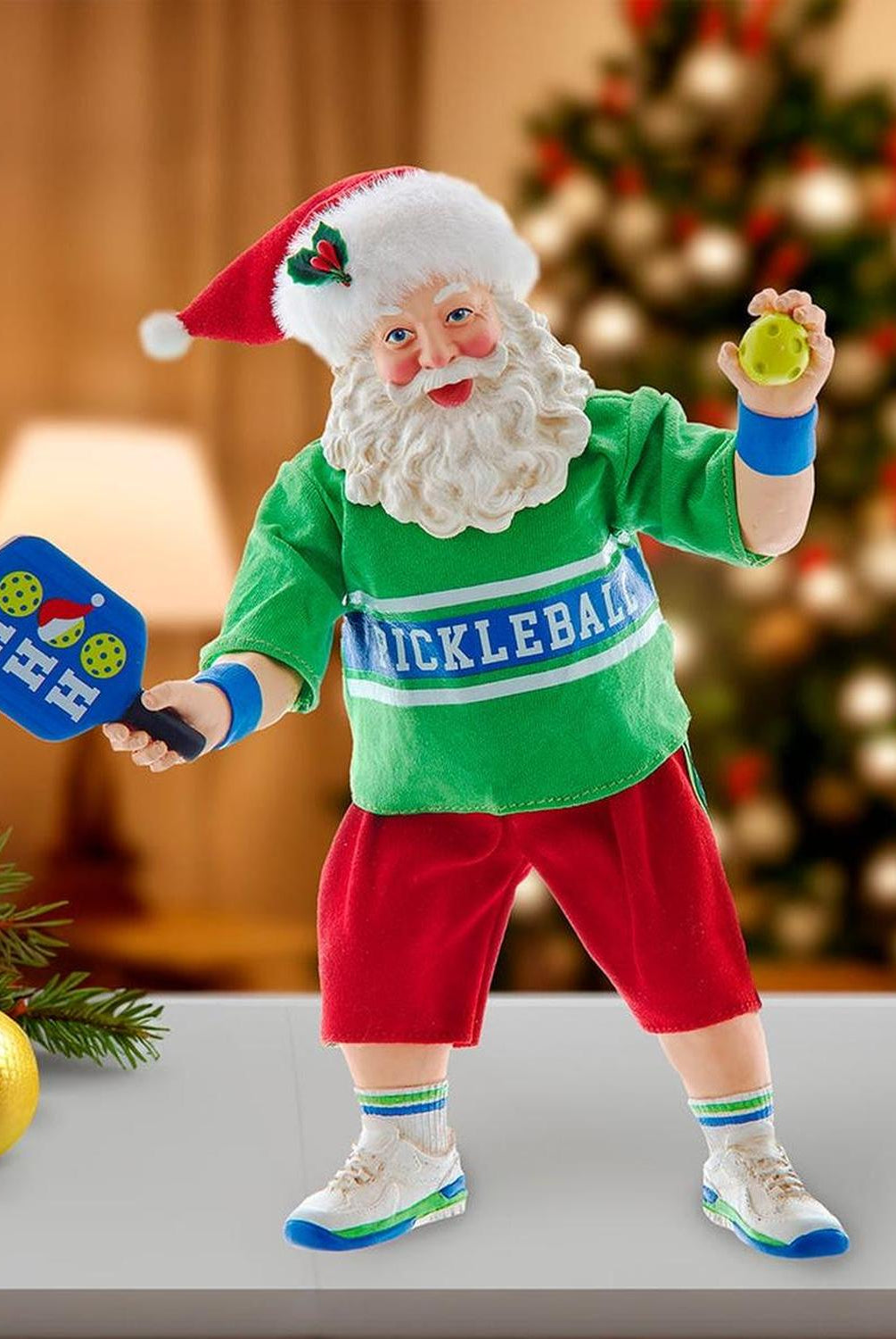 Kurt Adler 10-Inch Fabriché Santa Playing Pickleball
