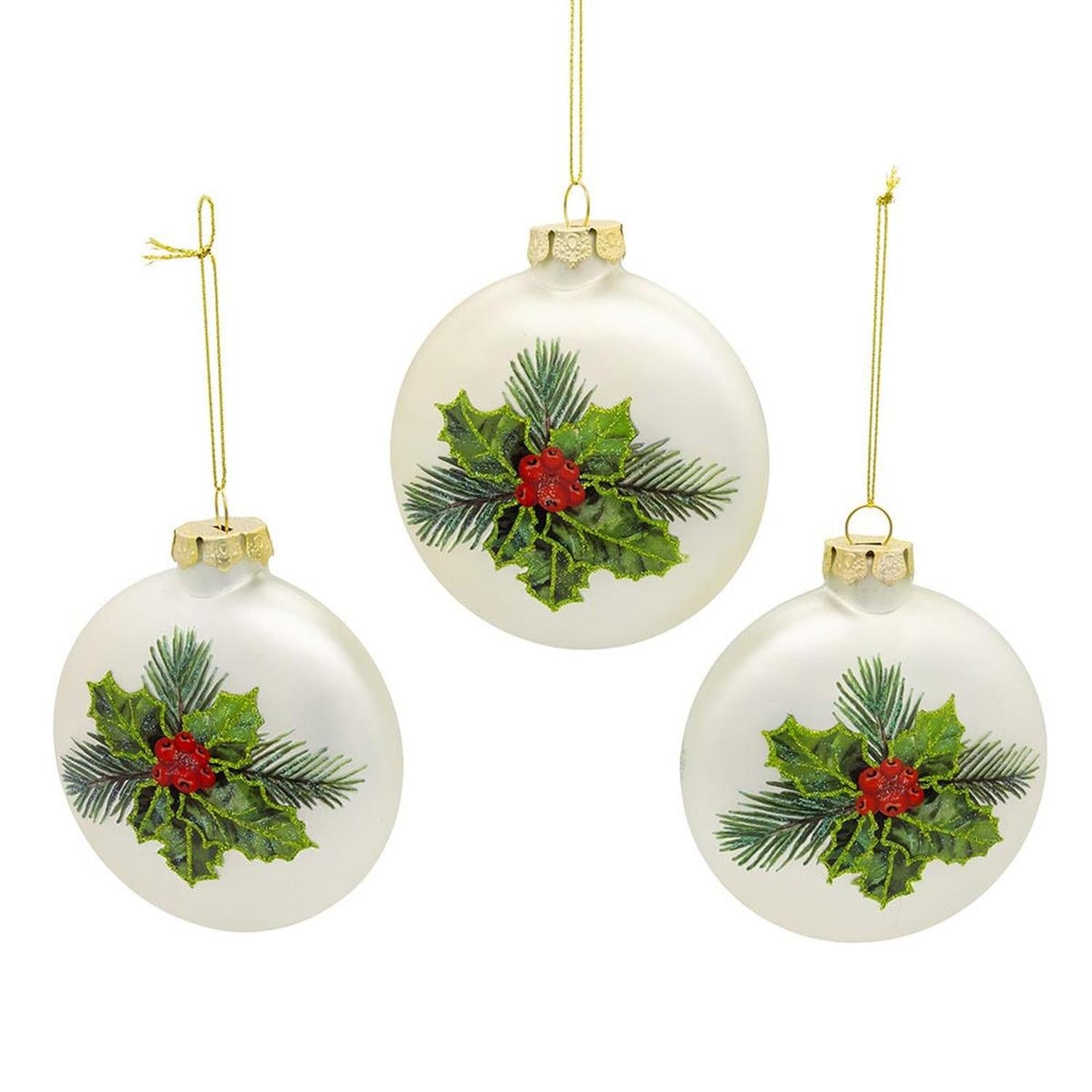 Kurt Adler 100MM Glass Cardinal Flat Ball Ornaments, (Set of 3)