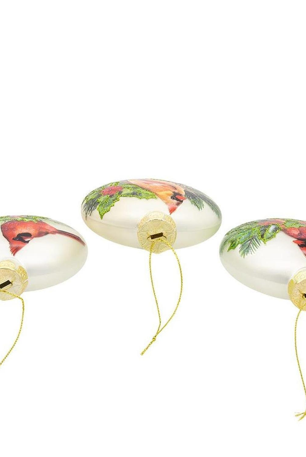 Kurt Adler 100MM Glass Cardinal Flat Ball Ornaments, (Set of 3)