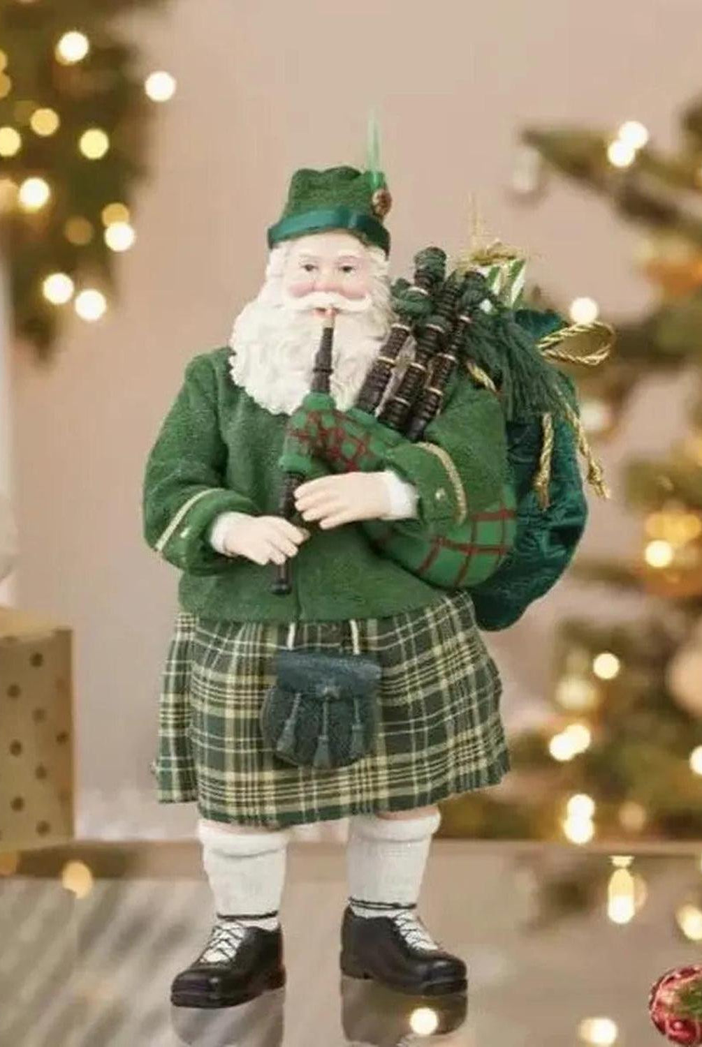 Kurt Adler 10.5" Fabriché™ Musical Irish Bagpiper Santa