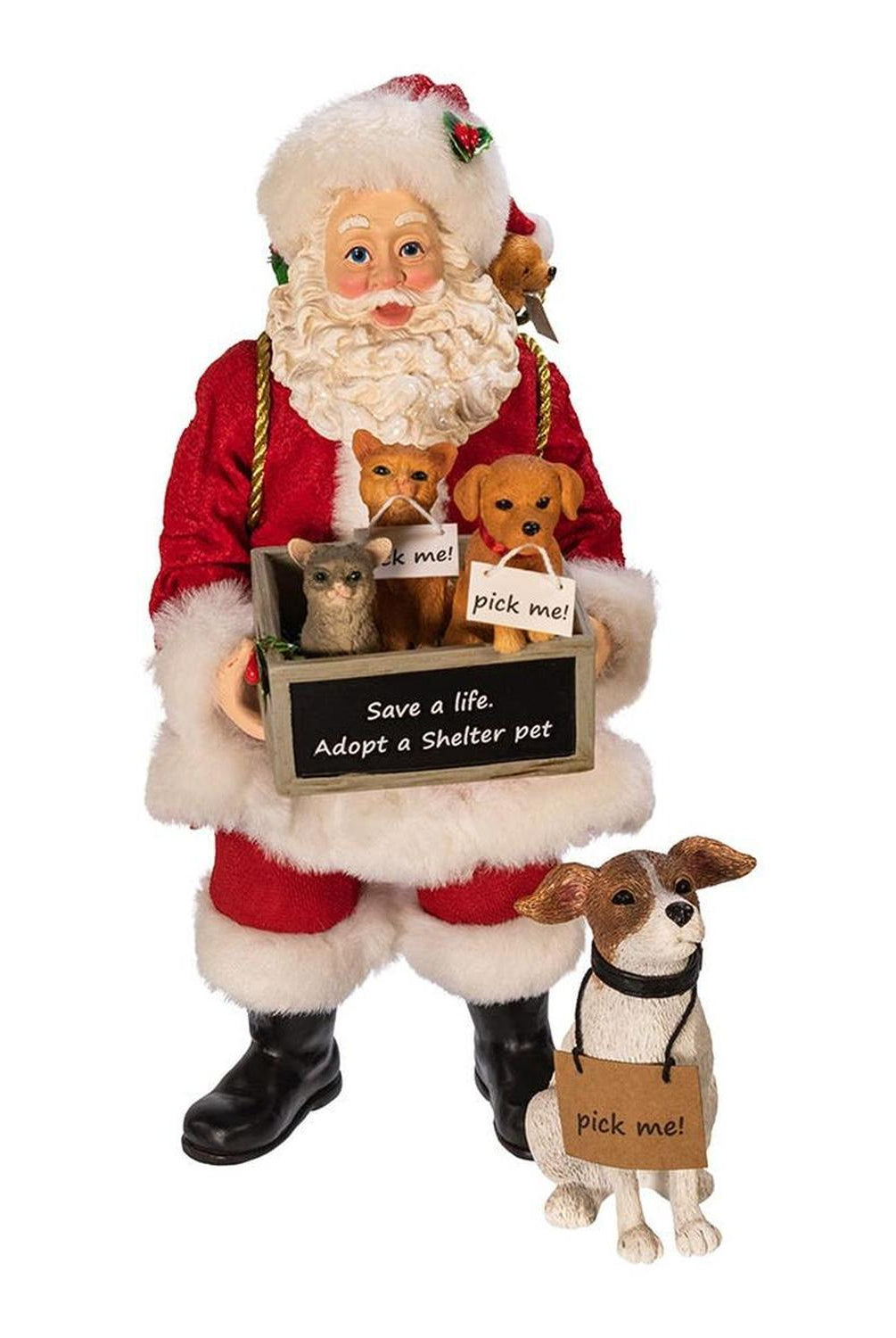 Kurt Adler 10.5-Inch Fabriché Adopt-a-Pet Santa with Dog, 2 Piece Set
