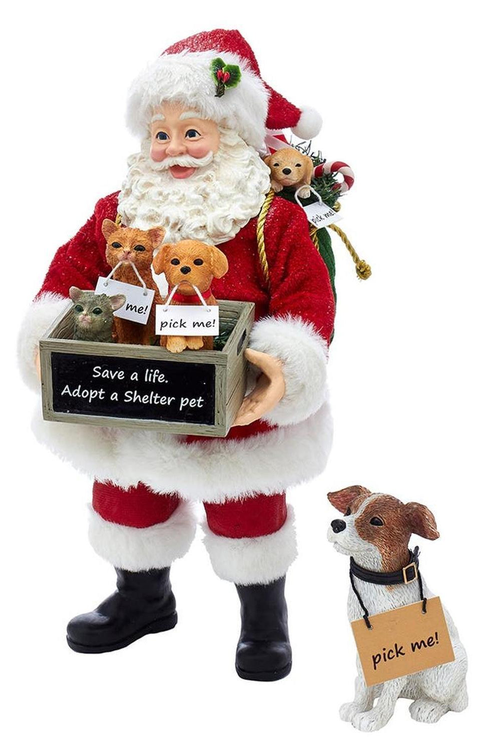 Kurt Adler 10.5-Inch Fabriché Adopt-a-Pet Santa with Dog, 2 Piece Set