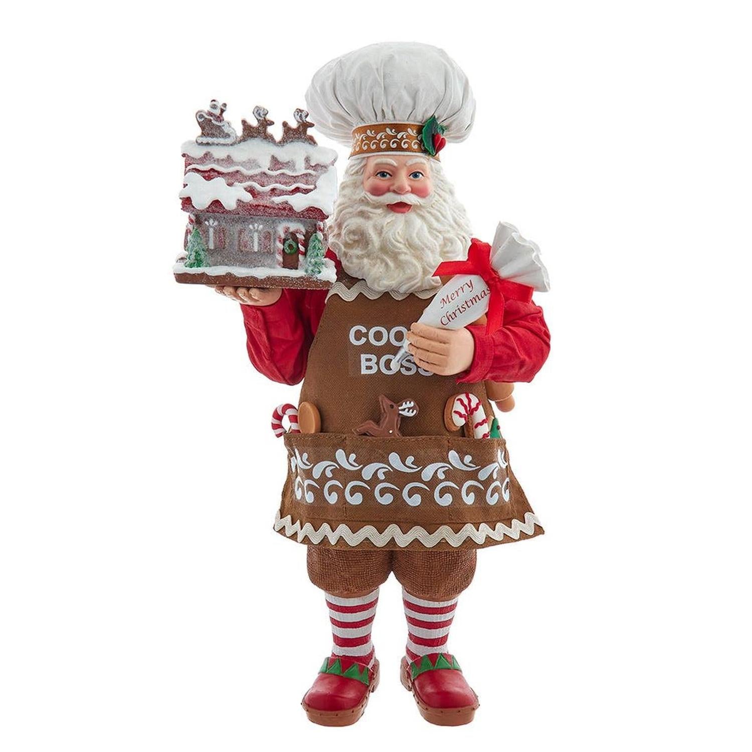 Kurt Adler 10.5-Inch Fabriché Chef Santa Decorating Gingerbread House