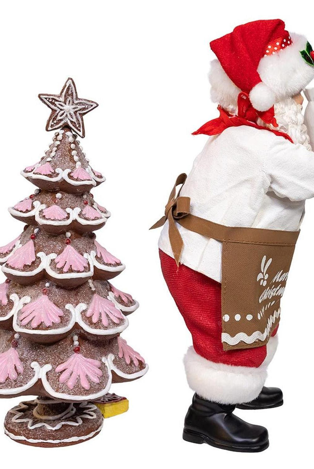 Kurt Adler 10.5-Inch Fabriché Santa Gingerbread Tree, 2-Piece Set