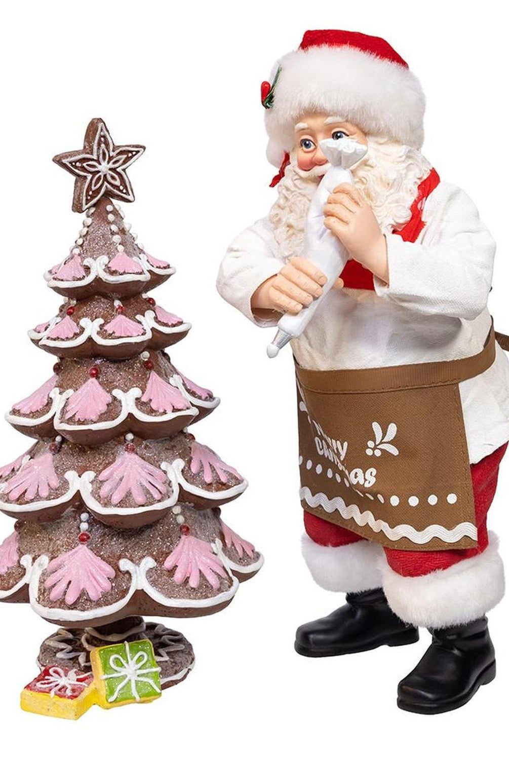 Kurt Adler 10.5-Inch Fabriché Santa Gingerbread Tree, 2-Piece Set
