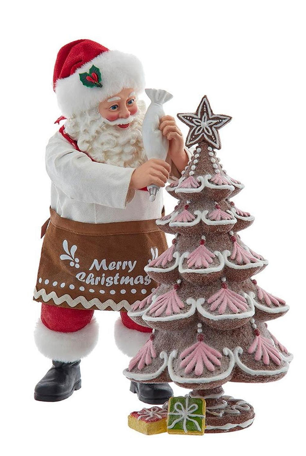 Kurt Adler 10.5-Inch Fabriché Santa Gingerbread Tree, 2-Piece Set