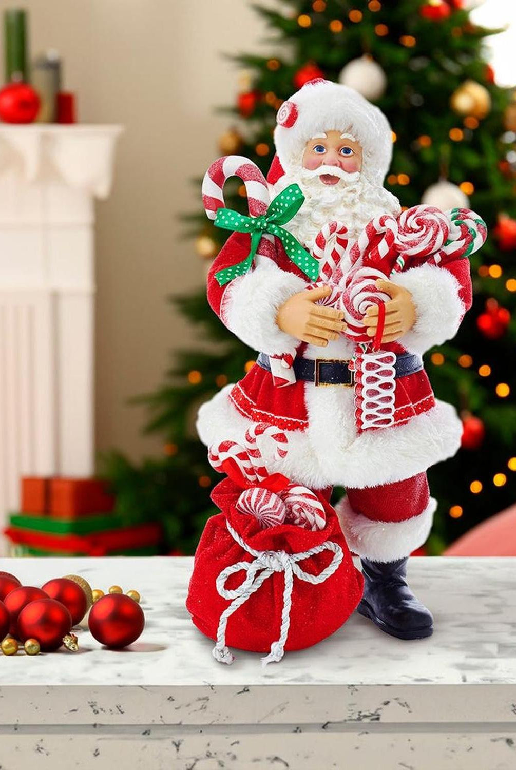 Kurt Adler 10.5-Inch Fabriché Santa With Christmas Candy and Bag