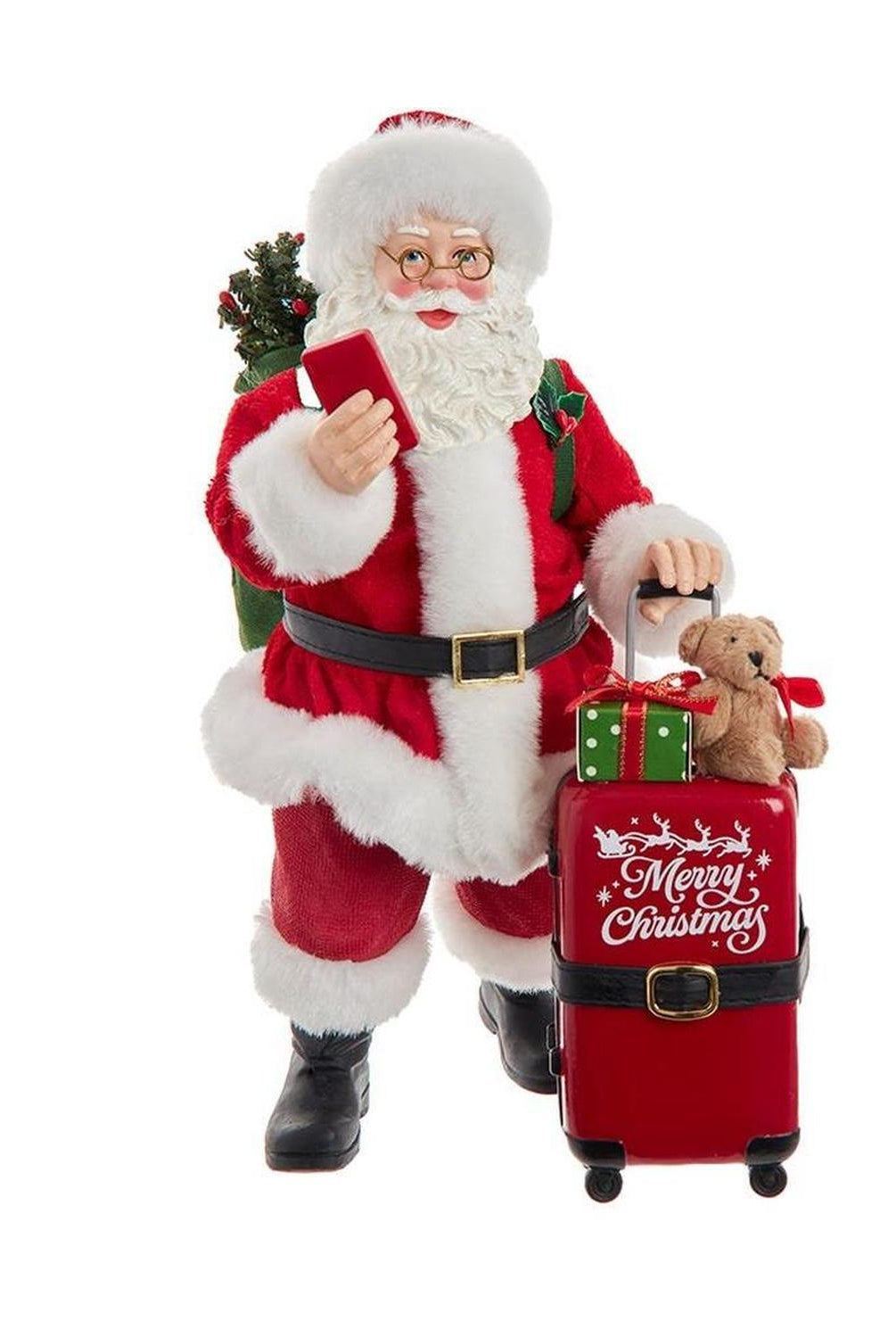 Kurt Adler 10.5-Inch Fabriché Santa with Red Luggage, 2-Piece Set