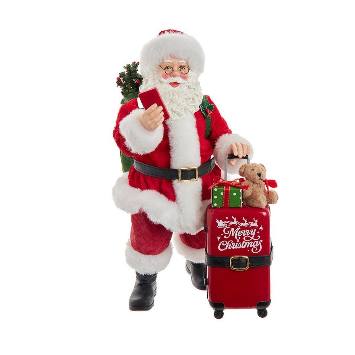 Shop For Kurt Adler 10.5 - Inch Fabriché Santa with Red Luggage, 2 - Piece Set