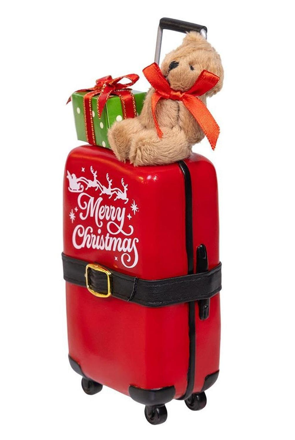 Kurt Adler 10.5-Inch Fabriché Santa with Red Luggage, 2-Piece Set