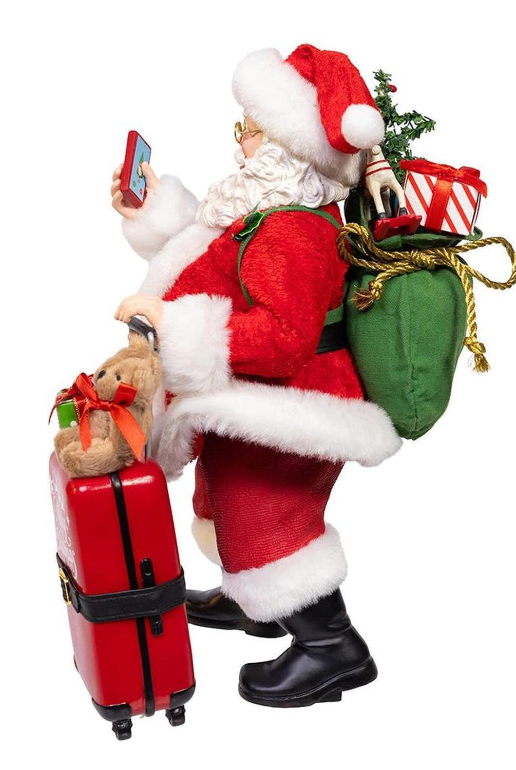 Kurt Adler 10.5-Inch Fabriché Santa with Red Luggage, 2-Piece Set