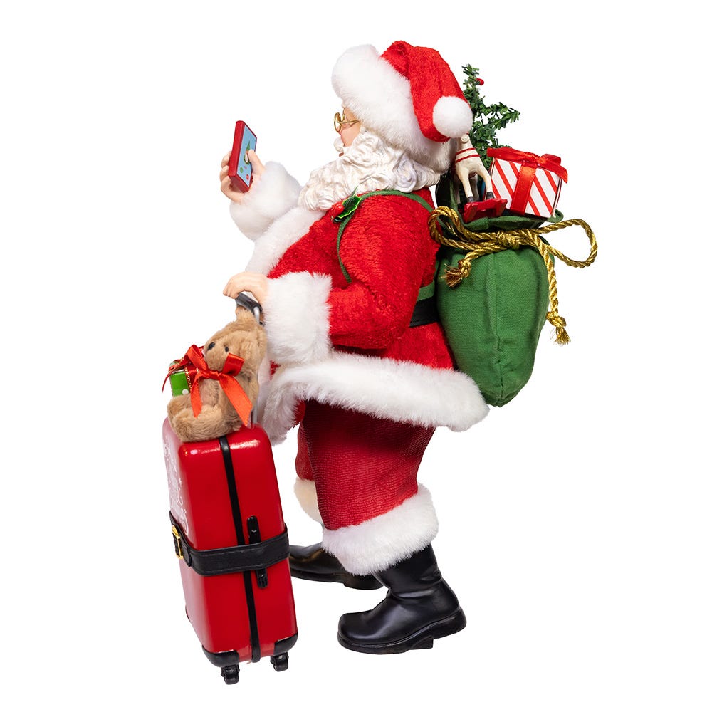 Shop For Kurt Adler 10.5 - Inch Fabriché Santa with Red Luggage, 2 - Piece Set