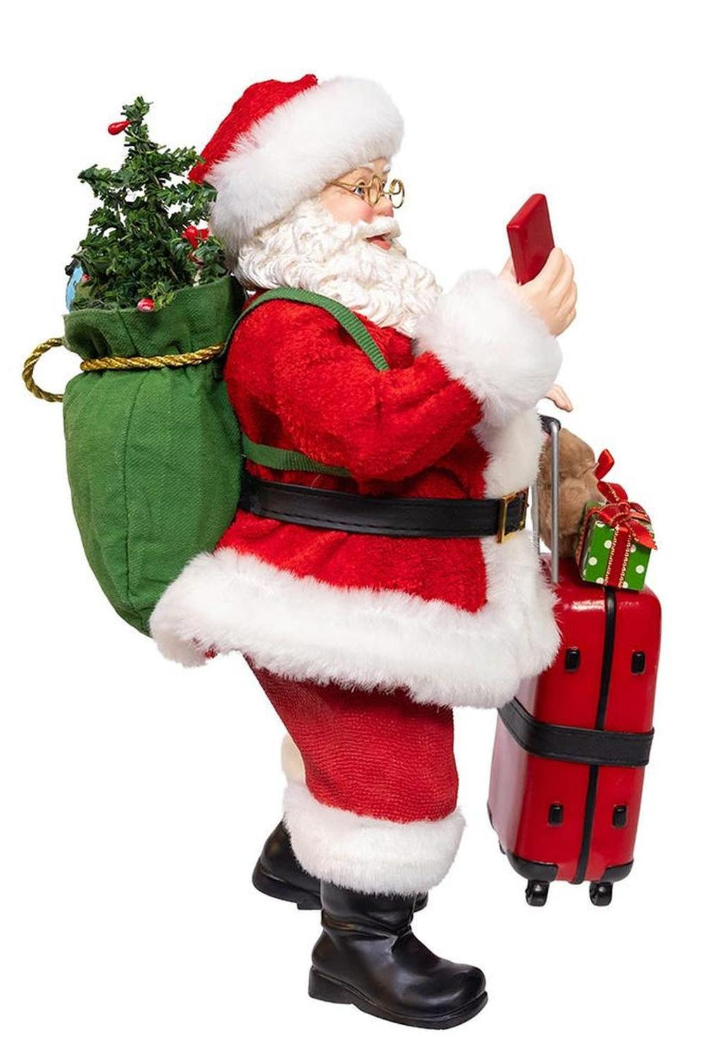 Kurt Adler 10.5-Inch Fabriché Santa with Red Luggage, 2-Piece Set